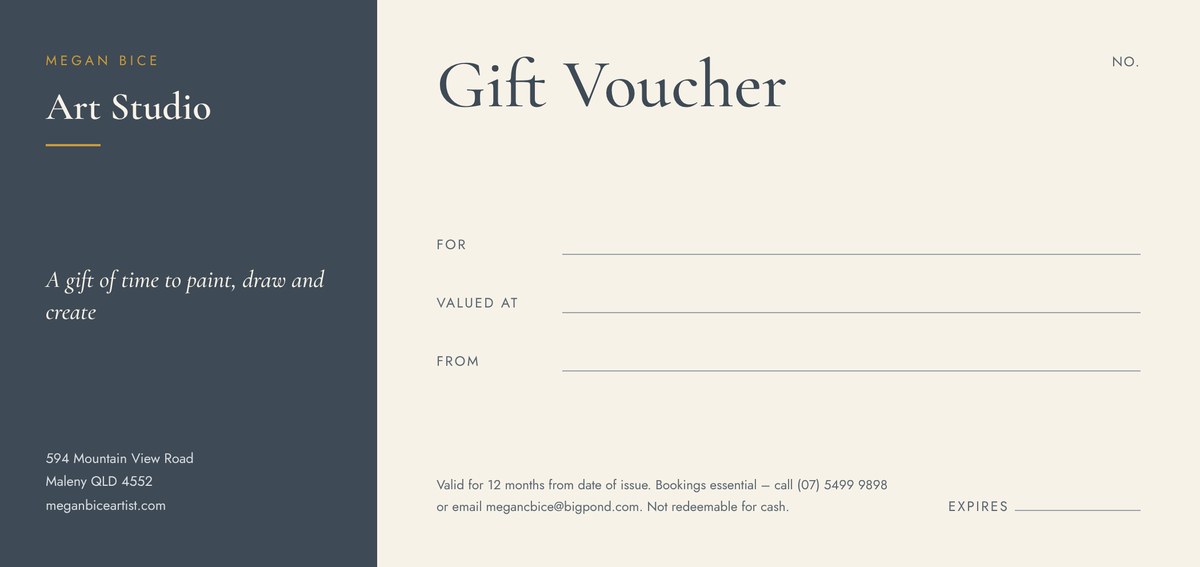 Megan Bice Art Studio gift voucher for art classes and workshops